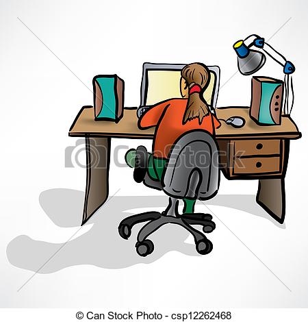 450x470 The Girl Behind The Desk Clip Art Vector