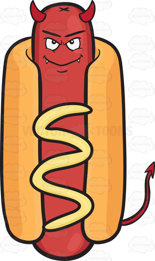 611x1024 Devil Hot Dog Sandwich With Horns Fangs And Tail Cartoon Clipart