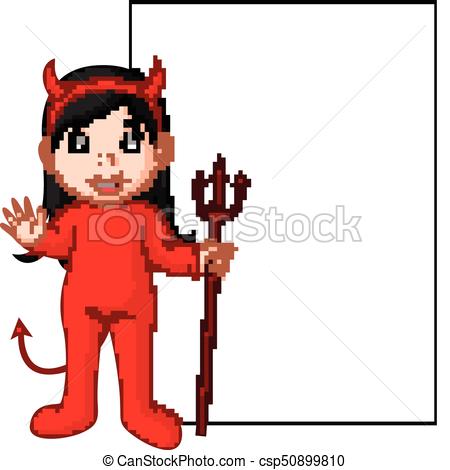 450x470 Illustration Of Cute Devil Cartoon With Blank Sign Vector Clip Art