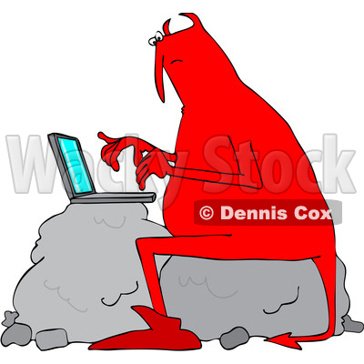400x400 Clipart Of Chubby Red Devil Sitting On Bouldernd Using