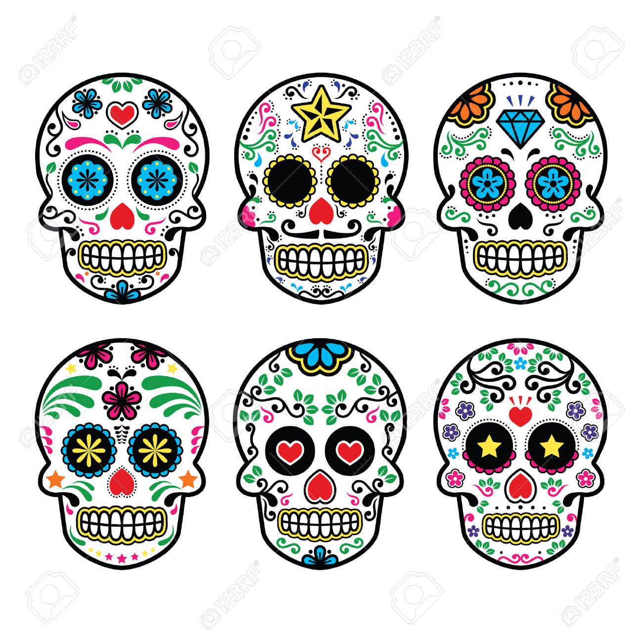 1300x1300 Mexican Sugar Skull, Dia De Los Muertos Icons Set On White