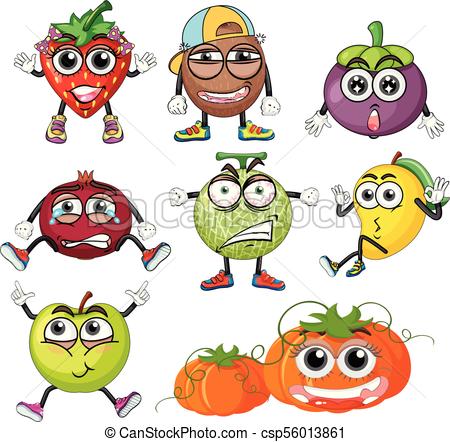 450x442 Different Fruits With Facial Expressions Illustration Clip Art