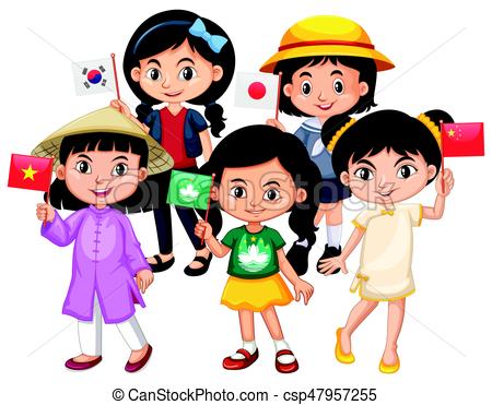 450x371 Children Holding Flag Of Different Countries Illustration Clipart