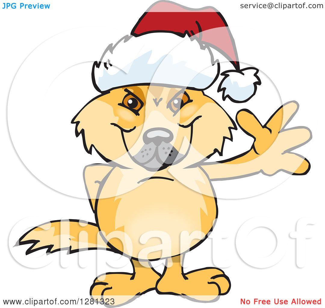 1080x1024 Clipart Of A Friendly Waving Dingo Wearing A Christmas Santa Hat