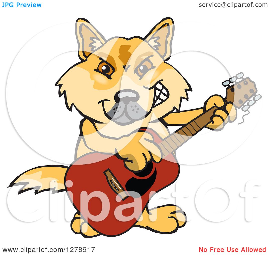 1080x1024 Clipart Of A Happy Dingo Playing An Acoustic Guitar