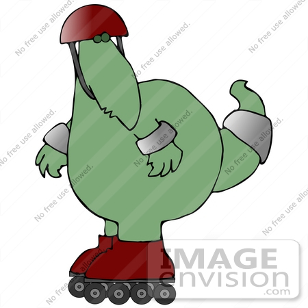 450x450 Clip Art Graphic Of A Cautious Green Dinosaur Rollerblading