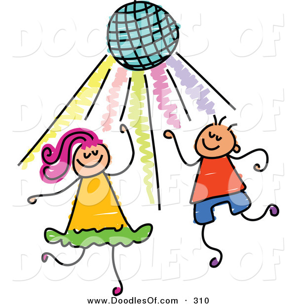 600x620 Vector Clipart Of Childs Sketch Of Two Kids Dancing Under