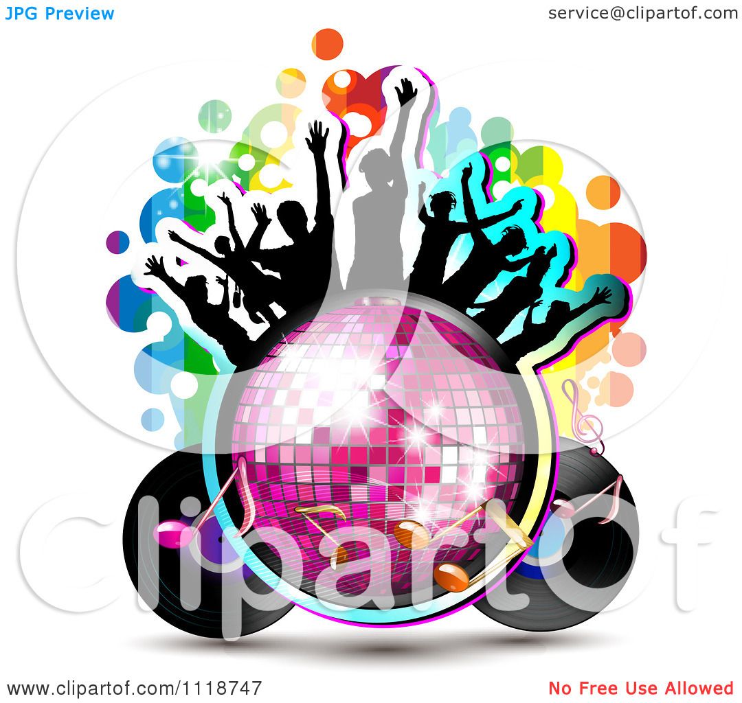 1080x1024 Clipart Of Silhouetted Dancers On A Disco Ball With A Record Album