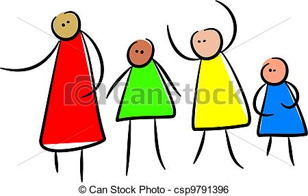 450x286 Diverse Group Of Stick Friends. Simple Whimsical Style Stock