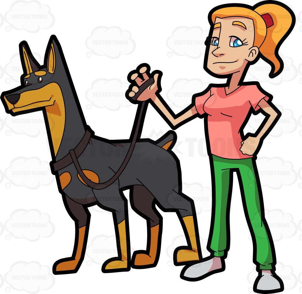 1024x996 A Confident Woman Walking Her Pet Doberman Dobermans