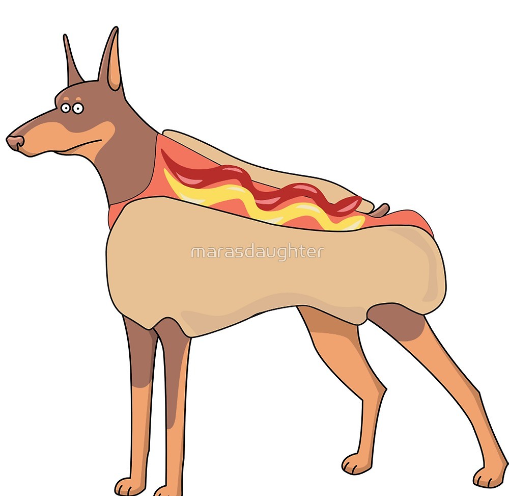 1000x973 Doberman Pinscher Hot Dog Dobie Cartoon By Marasdaughter Redbubble
