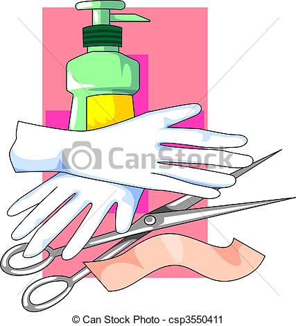 427x470 Medical Tools Illustration Of Gloves And Cleaning Products
