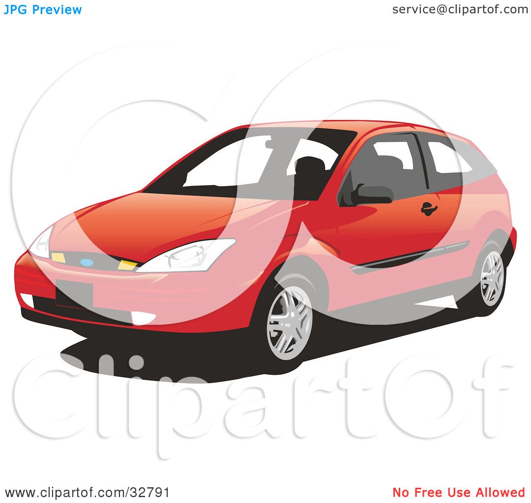 1080x1024 Clipart Illustration Of A Red Two Door Ford Focus Hatchback Car By