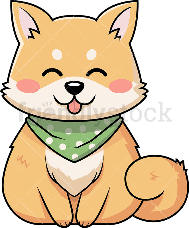 663x796 Cute Shiba Inu Dog Wearing Handkerchief Cartoon Vector Clipart