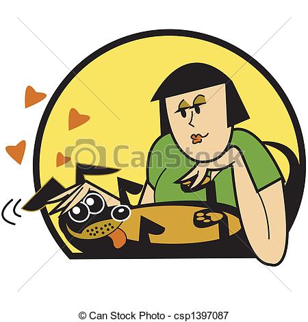 450x470 Woman Petting Dog Clip Art Graphic. Woman Petting Dachshund
