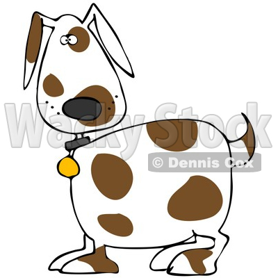 400x400 Clipart Illustration Of A Cute White Dog With Brown Spots, Wearing