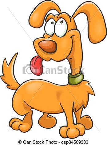 348x470 Orange Cartoon Dog In Green Collar. Funny Orange Dog In Vectors
