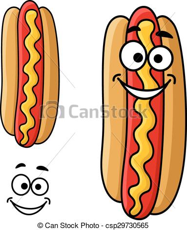 383x470 Cartoon Hot Dog With Mustard. Fast Food Hot Dog Cartoon Clip