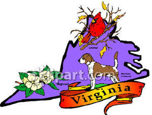 300x227 Purple State Of Virginia With State Symbols Of Dogwood, American