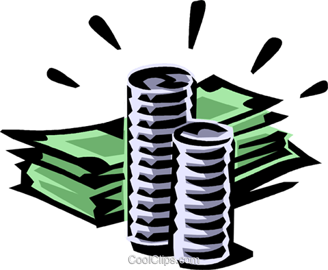 480x394 Dollar Bills And Coins Royalty Free Vector Clip Art Illustration