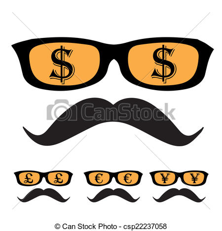 450x469 Dollar Face Globe Blue. Vector Sunglasses And Mustaches Silhouette