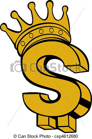 313x470 Illustration Of A Gold Dollar Sign With Crown Isolated On White.