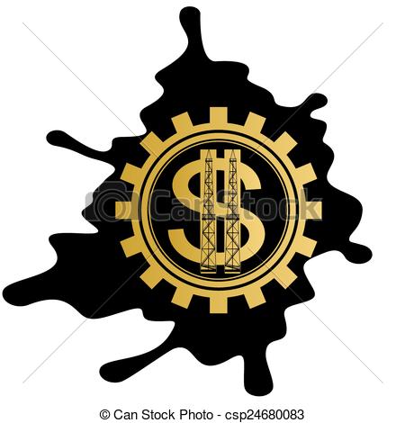 450x470 Oil Business. Dollar Sign On Background Cog Oil Puddles . Vector