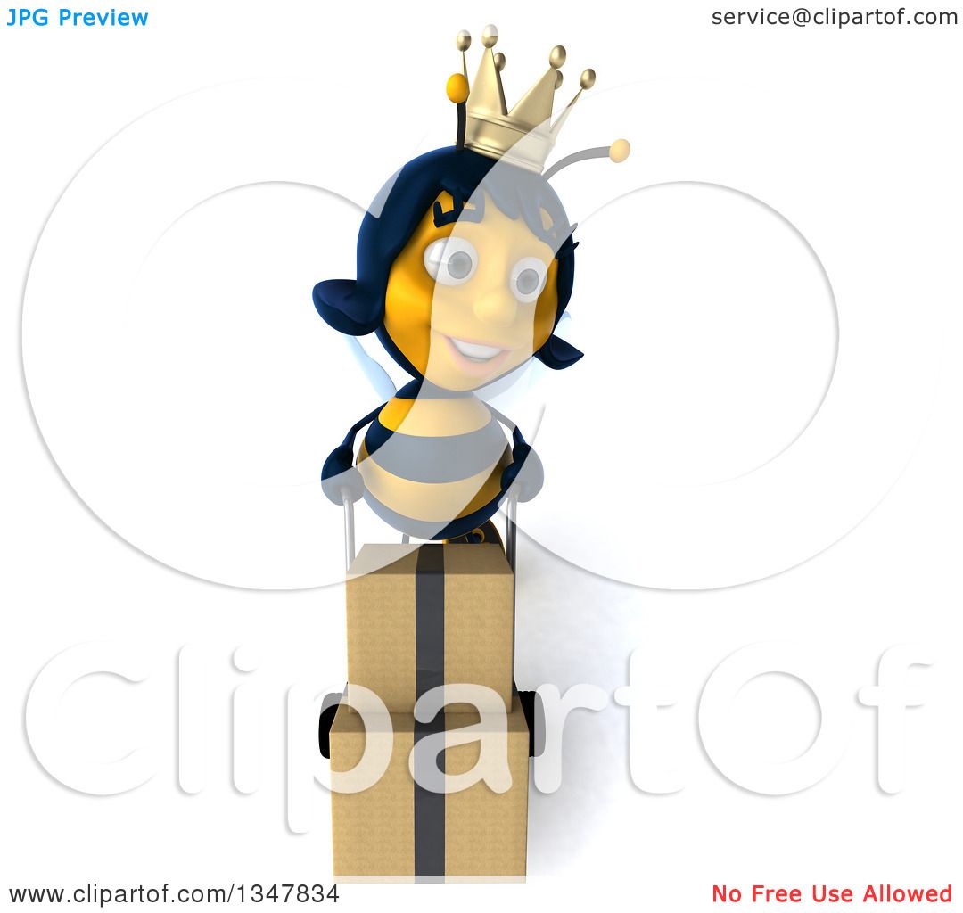 1080x1024 Clipart Of A 3d Happy Queen Bee Moving Boxes On A Dolly