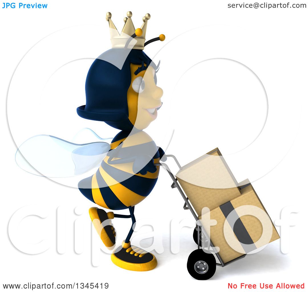 1080x1024 Clipart Of A 3d Happy Queen Bee Walking To The Right, Moving Boxes