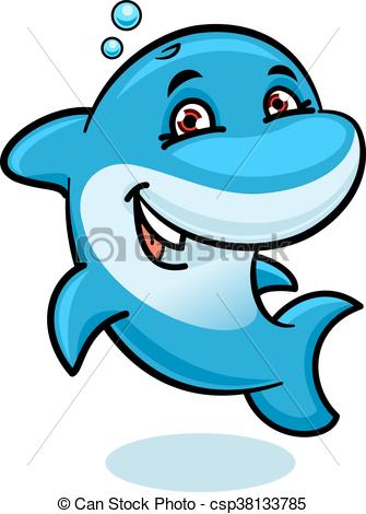 335x470 Playful Cartoon Blue Atlantic Bottlenose Dolphin. Cheerful
