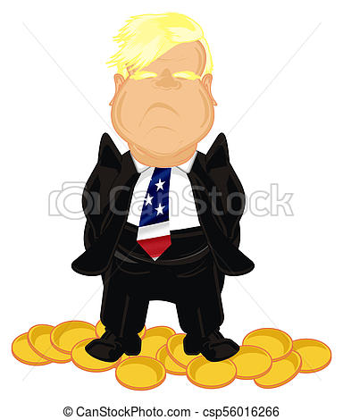384x470 President Of America. Sad Donald Trump With Gold Coins Stock