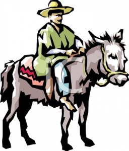 256x300 Clip Art Image A Hispanic Man Riding A Donkey
