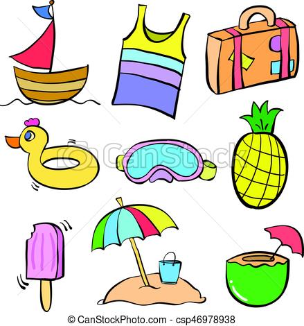 439x470 Collection Stock Summer Object Doodle Set Vector Art Vectors