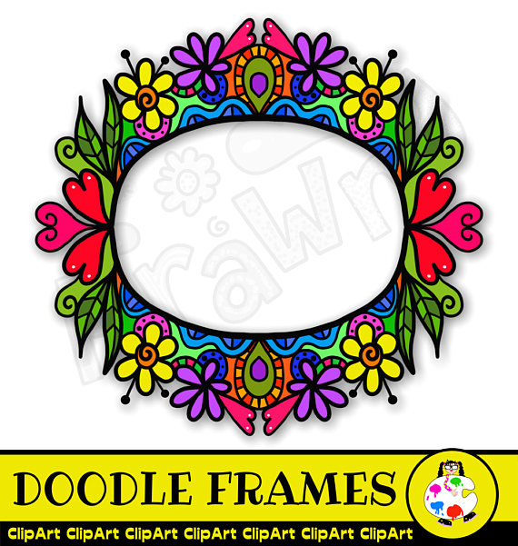 570x601 Doodle Borders Clip Art Frames Digital Label Clipart