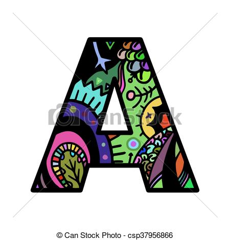 450x470 Letter A Hand Drawn Doodle Style Lettering Word Colorful. Clip Art