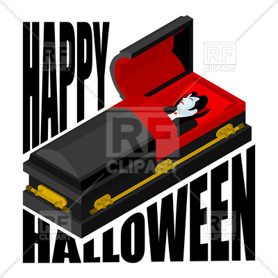 400x400 Happy Halloween. Dracula In Open Coffin. Royalty Free Vector Clip