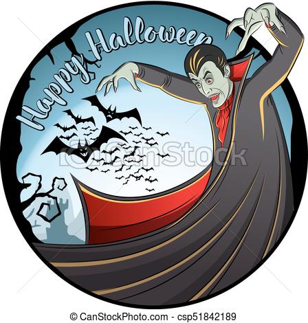 448x470 Vector Halloween Concept. Vampire Dracula With Lettering Vector