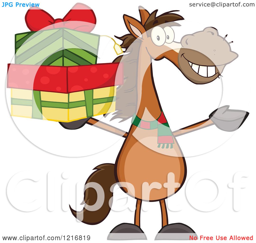 1080x1024 Clipart Of A Happy Brown Horse Holding Up A Stack Of Christmas