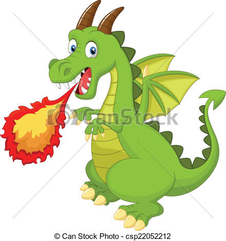 441x470 Vector Illustration Of Cartoon Dragon With Fire Vector Clip Art