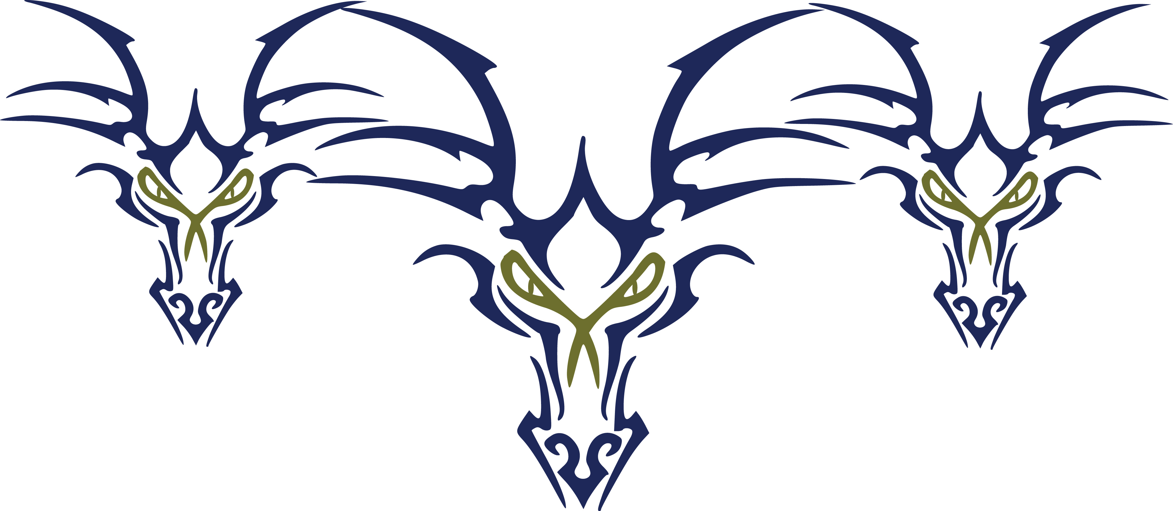4000x1744 Free Clipart Of A Trio Of Tribal Dragon Faces