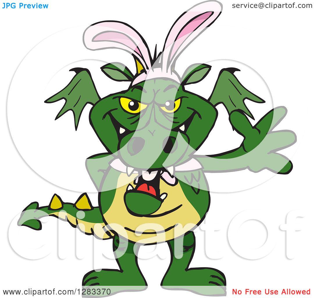 1080x1024 Clipart Of A Friendly Waving Green Dragon Wearing Easter Bunny