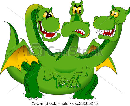 450x368 Three Headed Green Dragon. Animal, Art, Artwork, Big, Cartoon