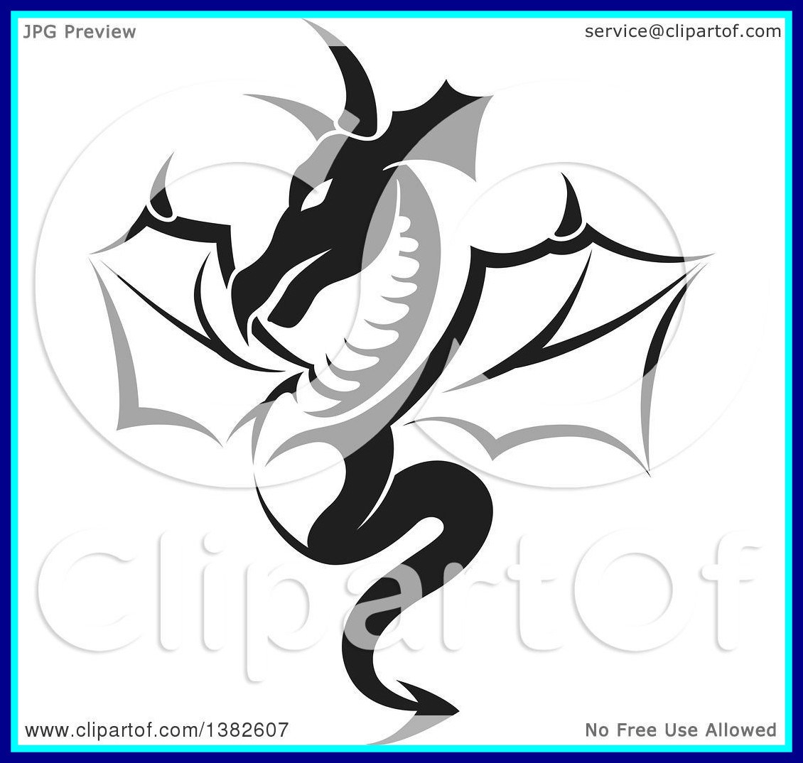 1130x1074 The Best Clipart Of A Black And White Dragon Tattoo Design Royalty