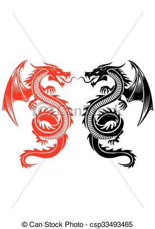 318x470 Black And Red Tribal Dragon Tattoo Vector Illustration Clip Art