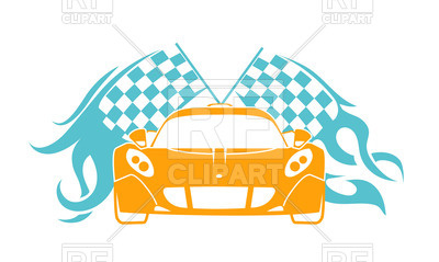 400x239 Icons Of Sports Car With Race Flag Royalty Free Vector Clip Art