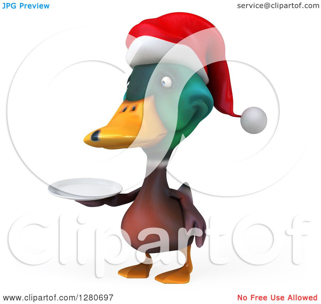 1080x1024 Clipart Of A 3d Christmas Mallard Drake Duck Holding A Plate 3