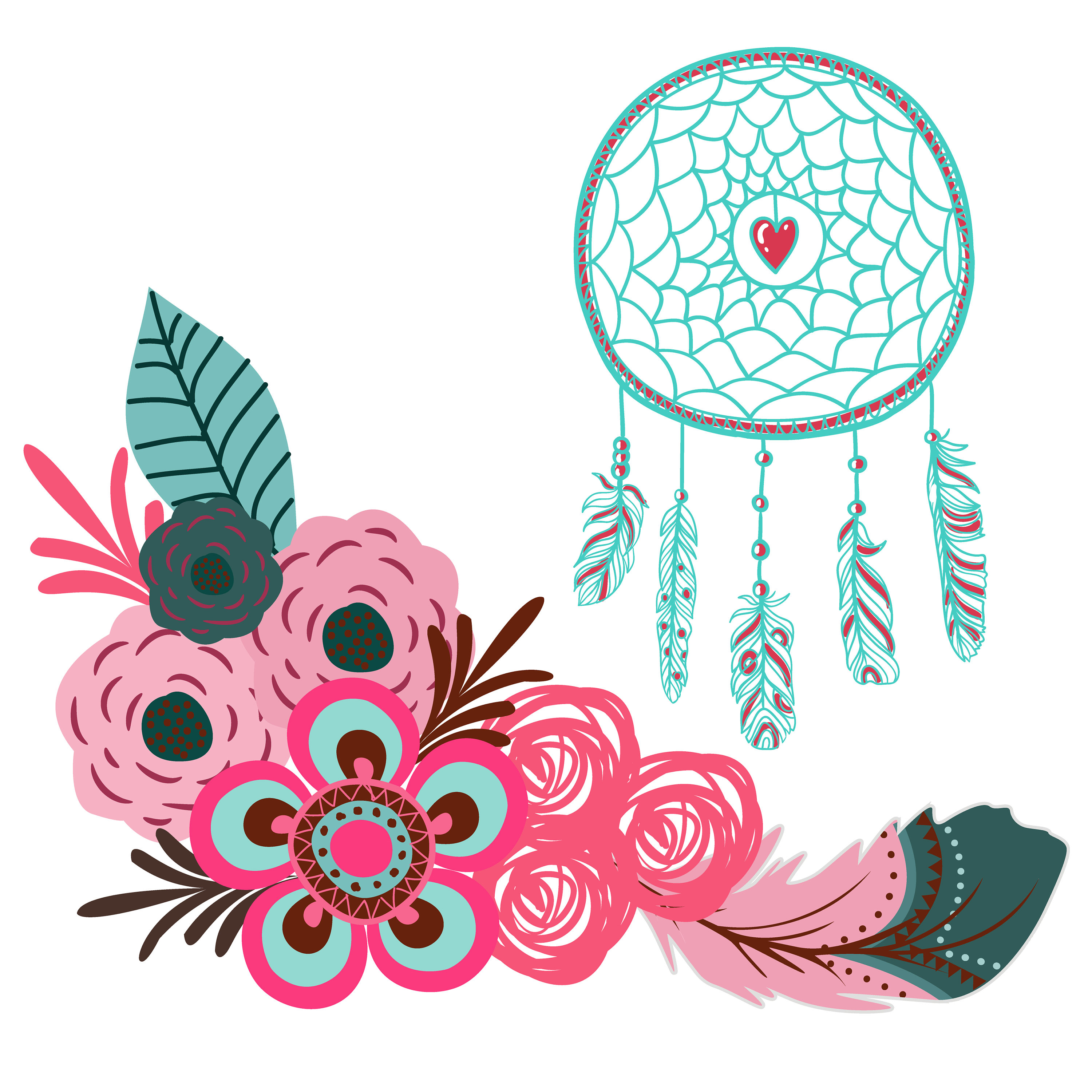 3000x3000 Boho Clipart, Bohemian Clipart, Feathers And Flowers, Tipi Tents