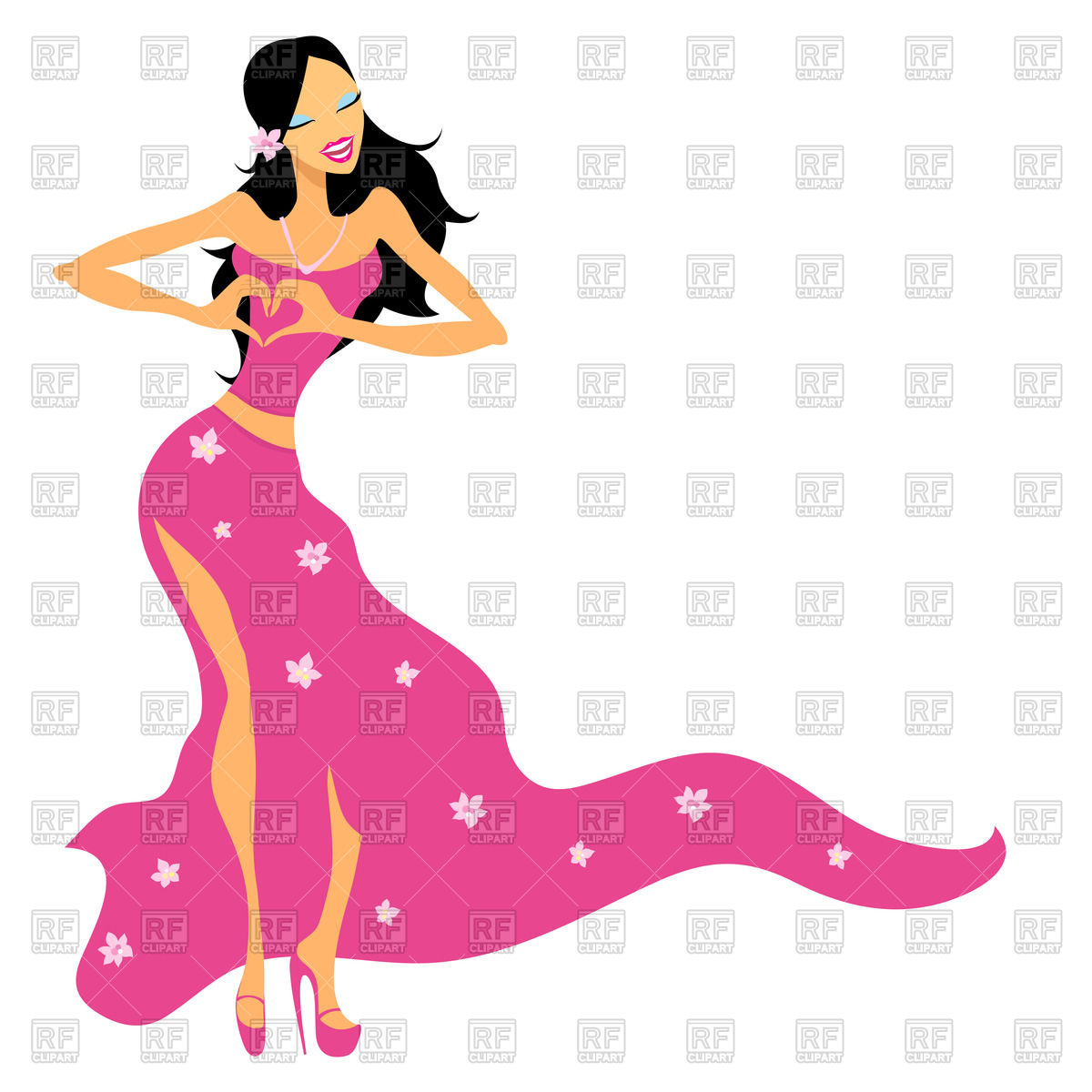 1200x1200 Beautiful Young Asian Girl In Pink Dress Royalty Free Vector Clip