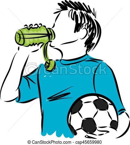 424x470 Boy With Soccer Ball Drinking Water Illustration Vector
