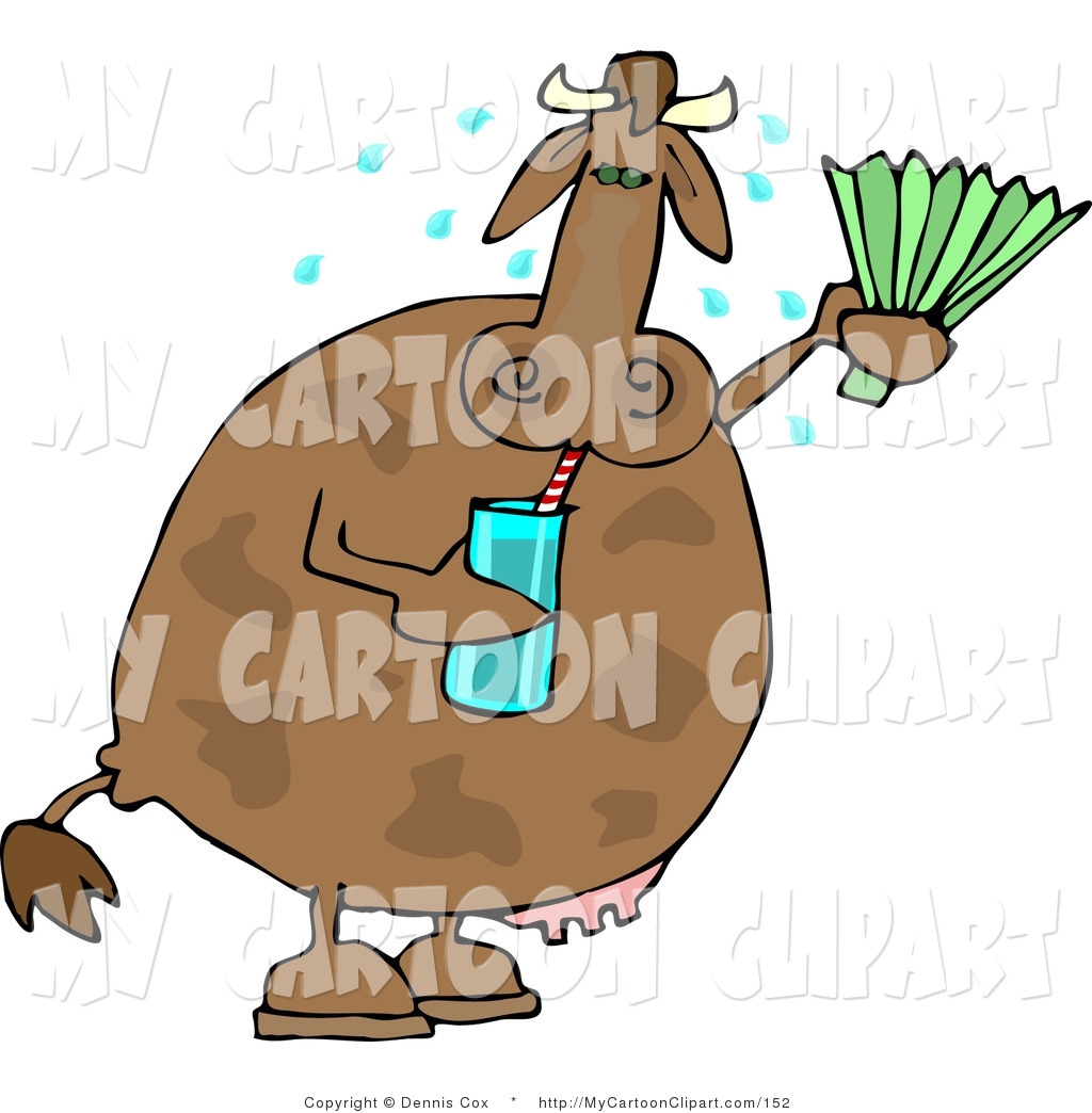 1024x1044 Clip Art Of A Hot Cow Drinking Water And Using A Green Foldable